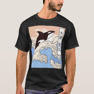 Orka die op de grote golf rijdt Japanse stijl T-shirt