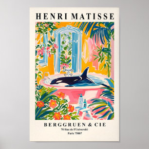 Orka in badkuip Art Print, roze tropische print, h Poster