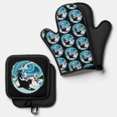 Orka Killer Whale Blue Ocean Ovenwant & Pannenlap Set (Voorkant / Achterkant)