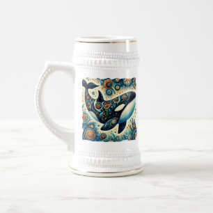 Orka Killer Whale Floral Whimsical Nautical Beach Bierpul
