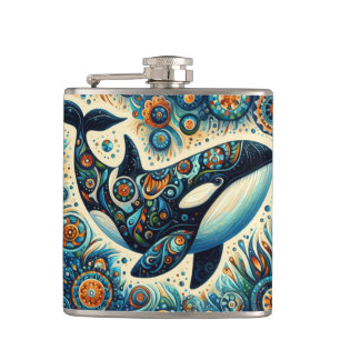 Orka Killer Whale Floral Whimsical Nautical Beach Heupfles