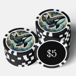 Orka Killer Whale Floral Whimsical Nautical Beach Poker Chips
