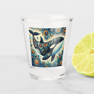 Orka Killer Whale Floral Whimsical Nautical Beach Shot Glas