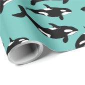 Orka Killer Whale Patroon op blauw Cadeaupapier (Rol Hoek)