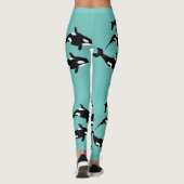 Orka Killer Whale Pattern op Blauwgroen Blauwe Oce Leggings (Achterkant)