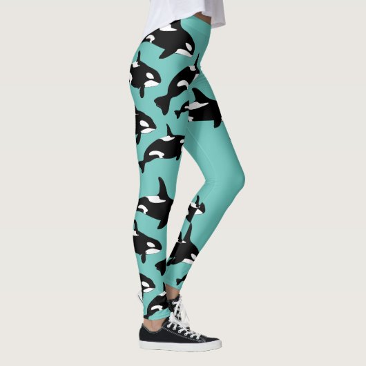 Orka Killer Whale Pattern op Blauwgroen Blauwe Oce Leggings (Rechts)
