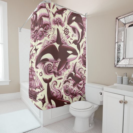  Orka Nautisch Naadloos Douchegordijn (In situ)