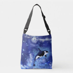 Orka op volle maan - Art Drawing Blue Crossbody Tas