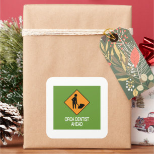 Orka tandarts vooruit vierkante sticker