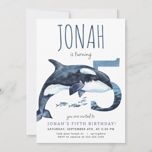 Orka vijfde verjaardag uitnodiging (Voorkant)