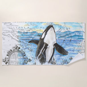 Orka walvis breekt oude kaart strandlaken