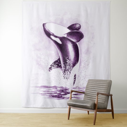 Orka walvis breekt Ultra Violet Wandkleed (In situ)