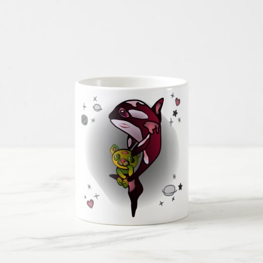 Orka Whale met Teddy Bear in Space Graphic Design Koffiemok (Center)