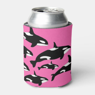 Orka Whale Pattern, Zwart en Wit op Hot Pink Blikjeskoeler