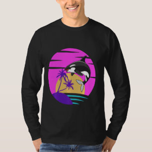 Orka Whale Sunset 80s Retro Lange Mouw T-shirt