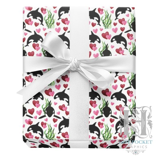 orka whale Valentijn wrapping paper Cadeaupapier