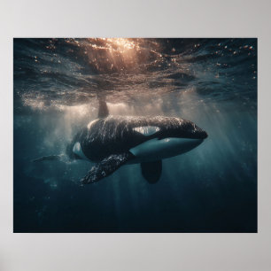 Orka zwemt in diep water poster