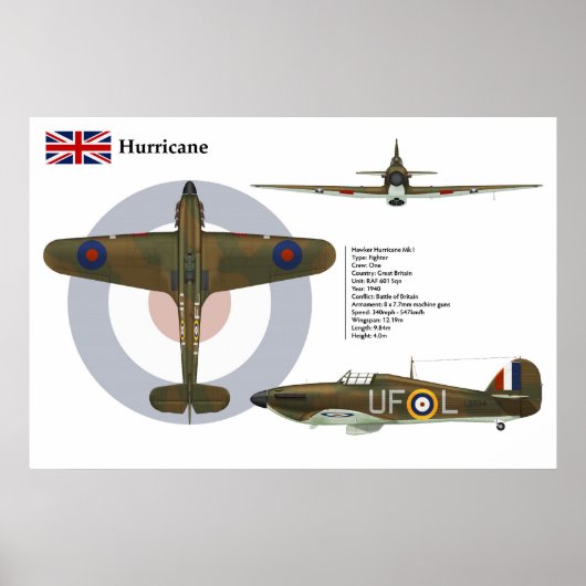 orkaan Mk I 601 Squadron Poster (Voorkant)