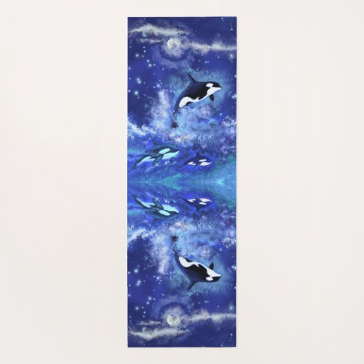 Orka's in blauwe volle maan yoga mat (Achterkant)