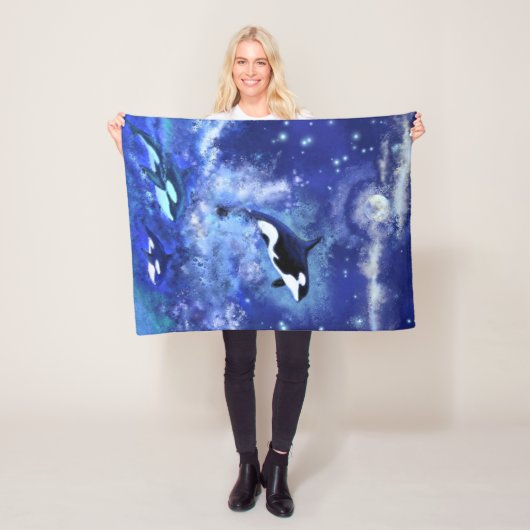 Orka's op Volle Maan - Kunsttekening Fleece Deken (In situ)