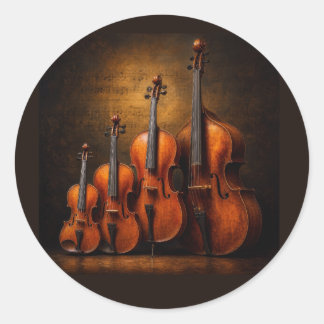 Orkestrale Elegantie: De Vioolfamilie op het Podiu Ronde Sticker