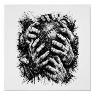 Orkney Dark Art Ink Illustration – Grasping Hands  Perfect Poster