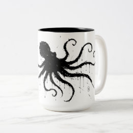Orkney Dark Ink Illustration – Grasping Octopus Tweekleurige Koffiemok