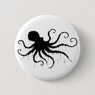 Orkney Donkere Inkt Illustratie – Grijpende Octopu Ronde Button 5,7 Cm