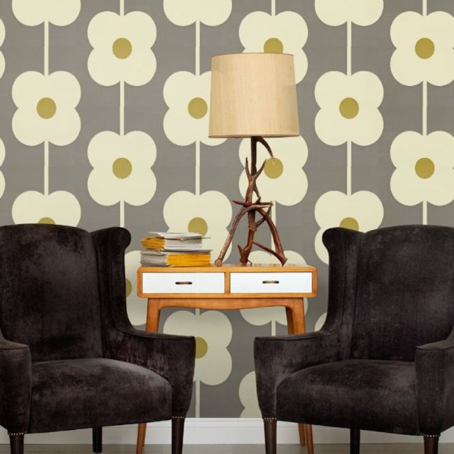 Orla Kiely Abacus Flower Lined Eyelet Wit, Grijs Behang (Creator heeft geüpload)