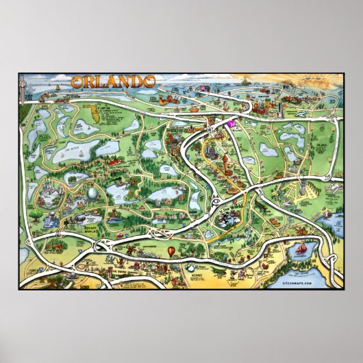 Orlando Florida Cartoon Map Poster (Voorkant)