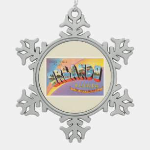 Orlando Florida FL Old Vintage Travel Souvenir Tin Sneeuwvlok Ornament