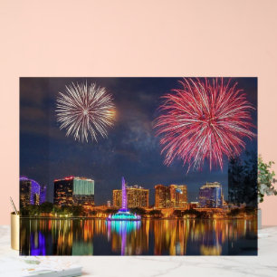 Orlando Florida Lake Eola Vuurwerk & Fontein Acryl Bord