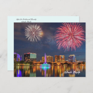 Orlando Florida Lake Eola Vuurwerk & Fontein Briefkaart