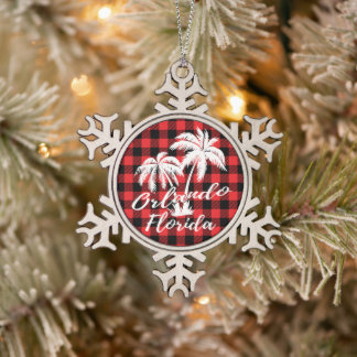 Orlando Florida Palm Trees Beach Tin Sneeuwvlok Ornament