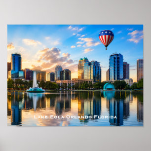 Orlando Florida Silhouette Lake Eola Heet Lucht Ba Poster