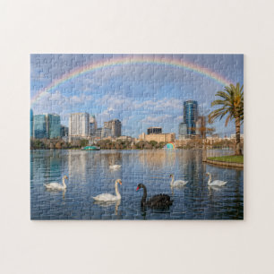 Orlando Florida Silhouette Lake Eola Regenboog & Z Legpuzzel