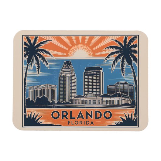 Orlando Florida Skyline Mid-Century  stijl Magneet (Horizontaal)