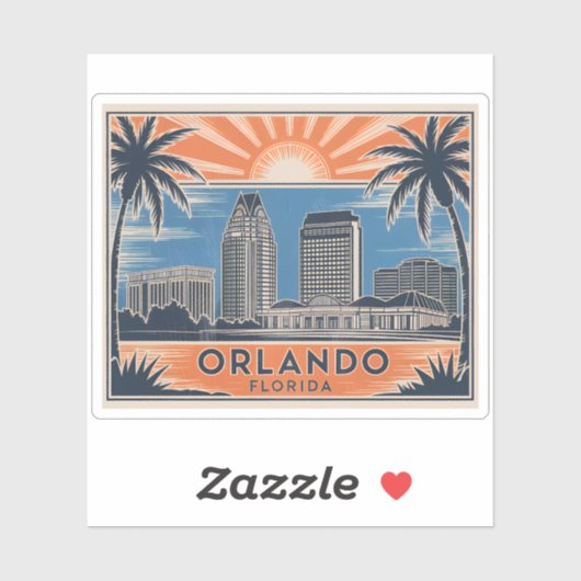 Orlando Florida Skyline Mid-Century  stijl Sticker (Vel)