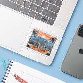 Orlando Florida Skyline Mid-Century  stijl Sticker (Laptop met iPhone)