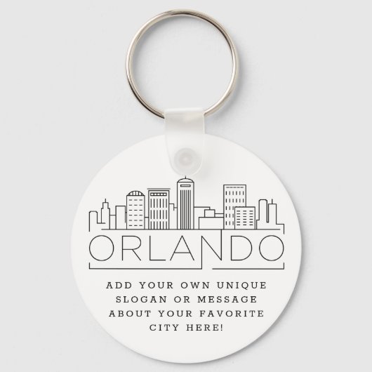 Orlando, Florida Stylized Skyline | Aangepaste slo Sleutelhanger (Voorkant)