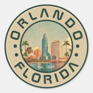 Orlando Florida Vintage Hoge gebouwen Palm jaren 6 Ronde Sticker