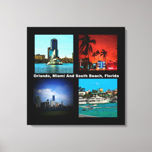 Orlando, Miami, Zuid-Beach Collage Canvas Afdruk