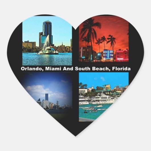 Orlando, Miami, Zuid-Beach Collage Hart Sticker (Voorkant)