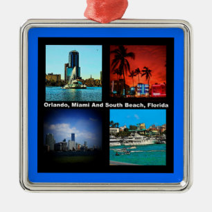 Orlando, Miami, Zuid-Beach Collage Metalen Ornament