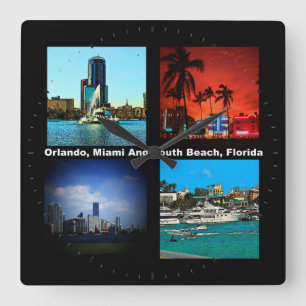 Orlando, Miami, Zuid-Beach Collage Vierkante Klok