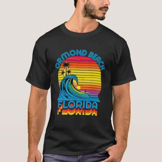 Ormond Beach Florida Retro Throwback Surf & Beach  T-shirt (Voorkant)