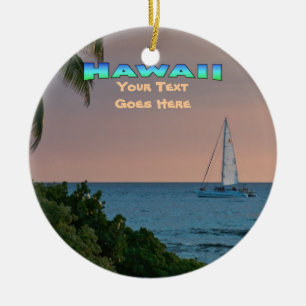 Ornament: Blue Catamaran Sunset (Circle) Keramisch Ornament