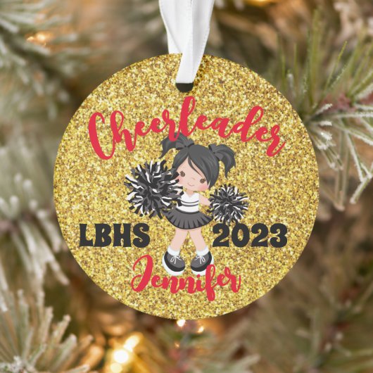 Ornament Cheerleader Black & Gold personnalisé (Arbre)