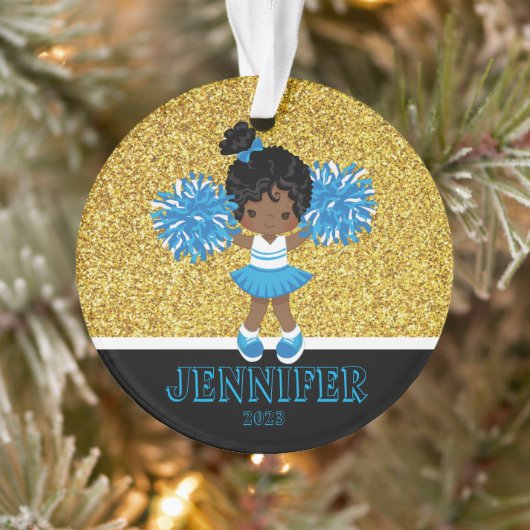 Ornament Cheerleader bleu & or personnalisé (Arbre)