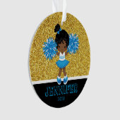 Ornament Cheerleader bleu & or personnalisé (devant)